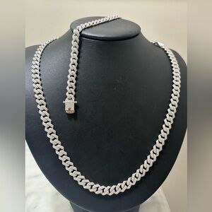 Genuine 925 Sterling Silver Iced Out Cuban Necklace & Bracelet Set